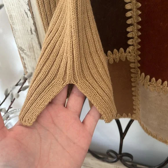 Vintage 90s Western Genuine Leather Patchwork and Knit Cardigan Sweater - Picture 4 of 6